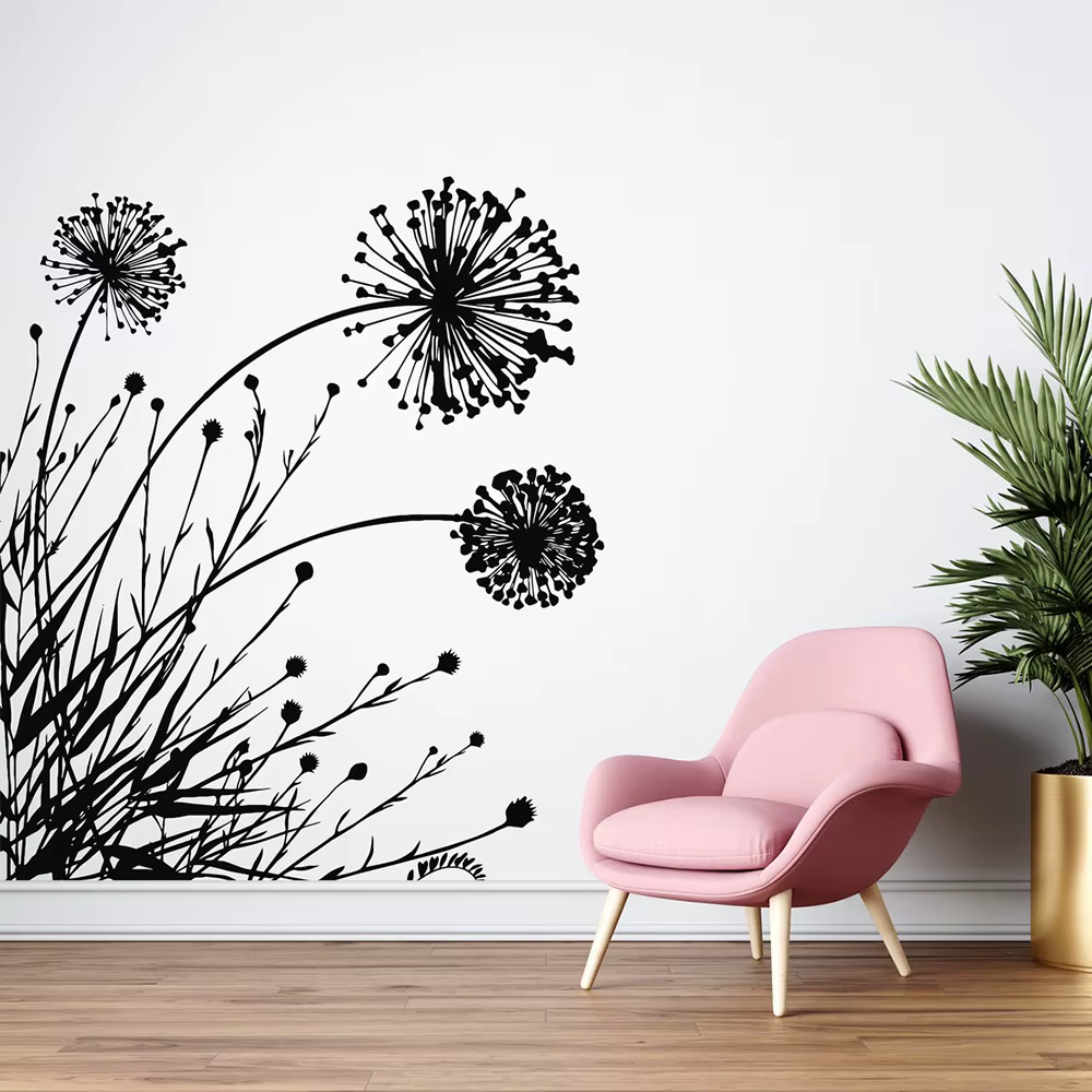 Autocollant mural fleur de pissenlit, autocollant de beauté, salon chambre à coucher, floral paysage