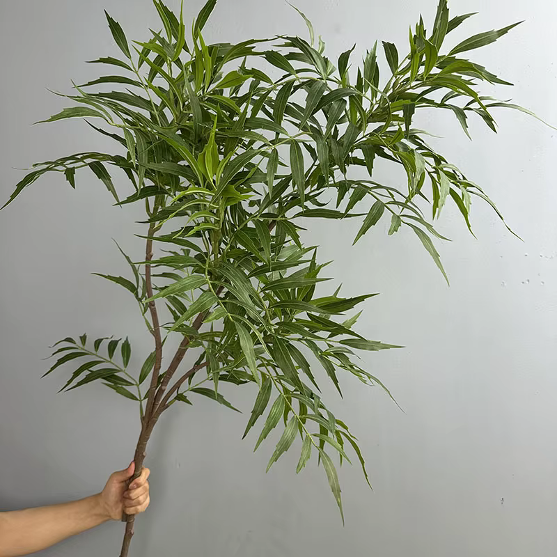 Plantes vertes artificielles en bambou vert réaliste, avec feuilles, pour chambre, décoration de mar