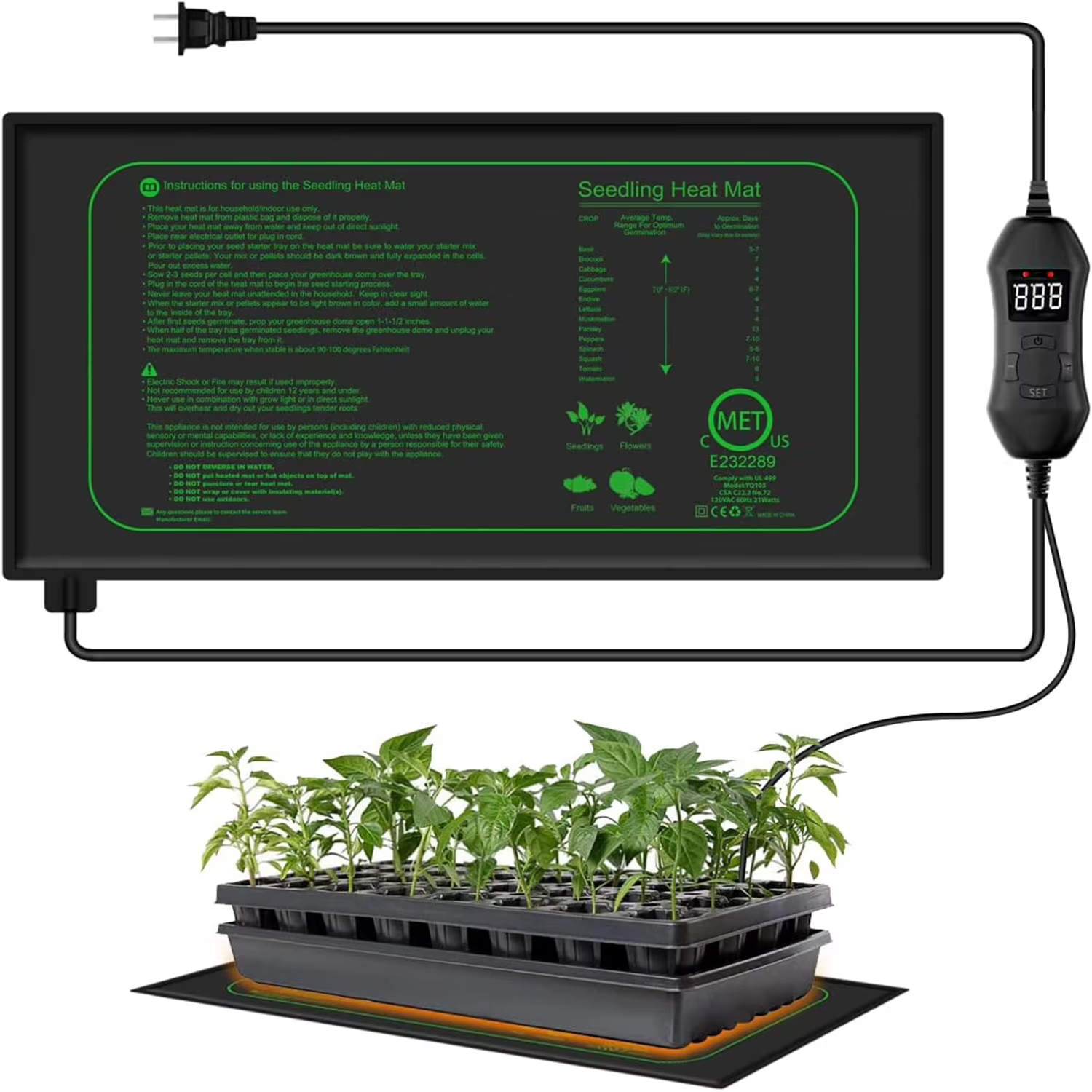 Tapis chauffant pour semis avec Thermostat numérique, coussin chauffant pour Germination des plantes