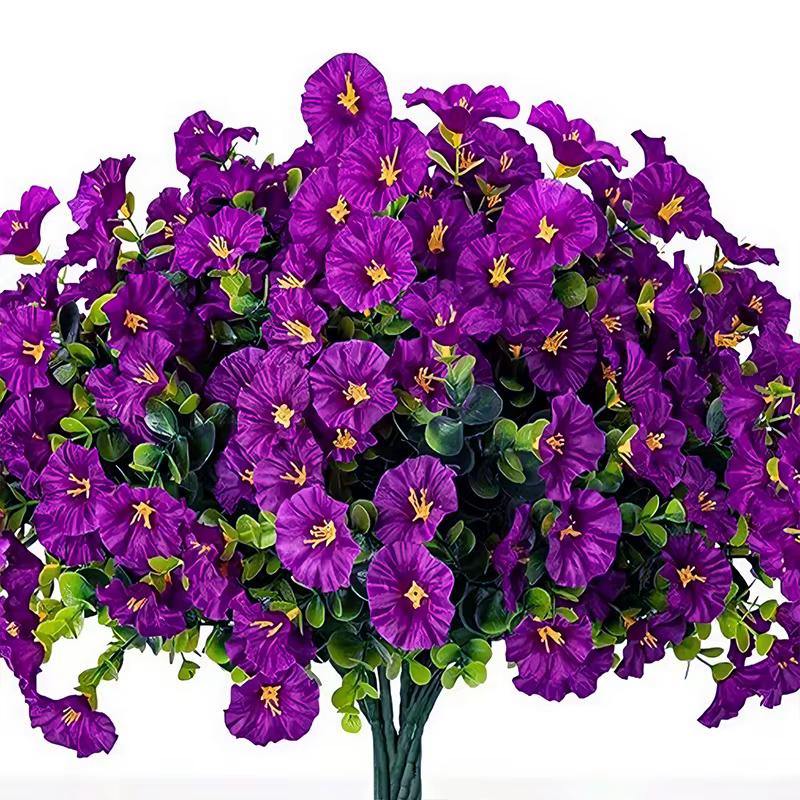 Fleurs artificielles en soie, fausses fleurs de gloire du matin, plantes d'eucalyptus, résistantes a