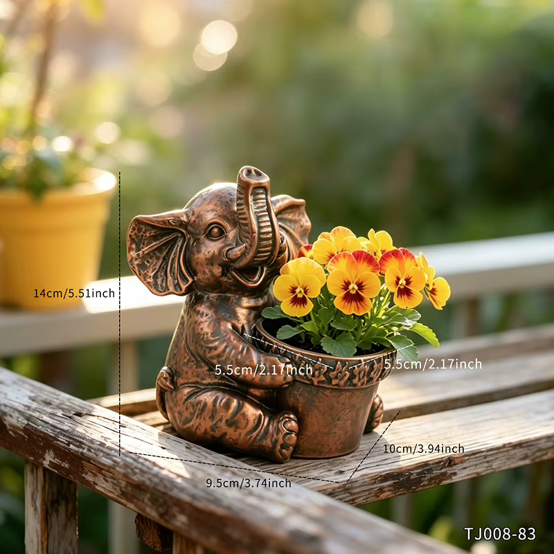 Pot de fleurs en bronze antique en forme d'éléphant pour fleurs de pâquerette, idéal pour l'intérieu