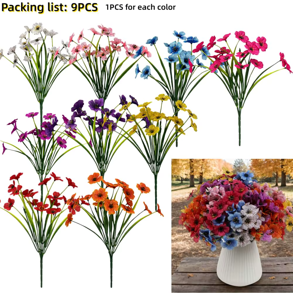 9/10 pièces fleurs en soie-fleurs artificielles colorées résistant aux UV fausses fleurs pour mariag