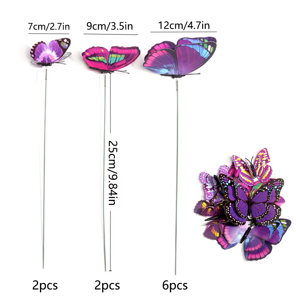 Grand jardinière de jardin papillon colorée, 10 pièces, piquets de papillon 3D imperméables, décorat