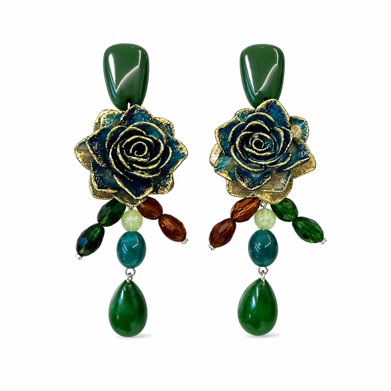 Boucles d'oreilles vintage à fleurs, bijoux élégants et exagérés, tendance pour femmes, pour soirée,