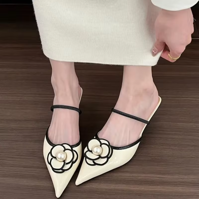 Fleur bout pointu talons hauts femmes sandales de créateur de luxe femme été élégant mode pompes fem