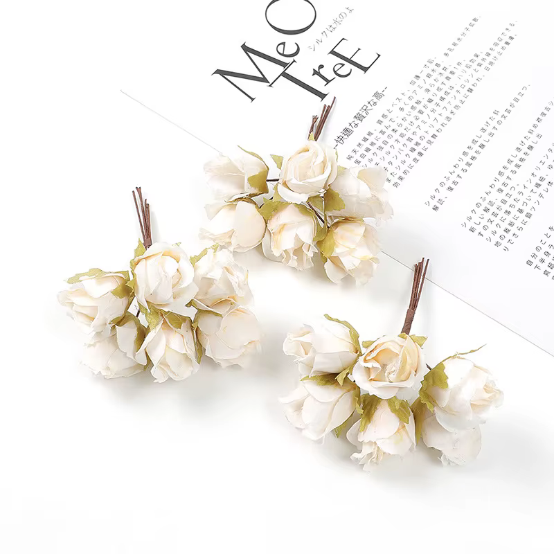 Mini fleurs artificielles, petit Bouquet de roses pour la maison, décoration de mariage, couronne de