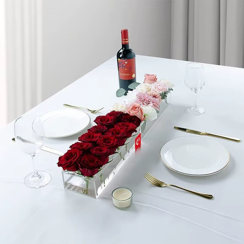 Pot de Base Rectangulaire en Acrylique Transparent pour Arrangement de Fleurs, Vase pour Restaurant,