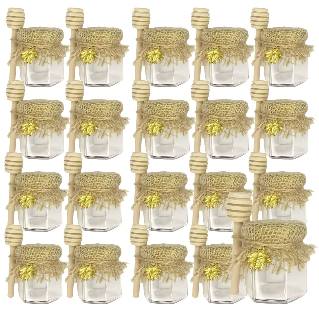 Mini ensemble de pots à miel hexagonaux en verre de 1,5 oz, avec cuillère à miel en bois, breloque a