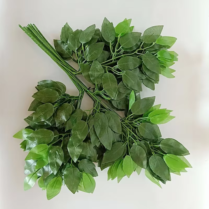Feuilles de faux cuir chevelu Ginkgo en plastique, 12 pièces/ensemble, plante verte, mangue