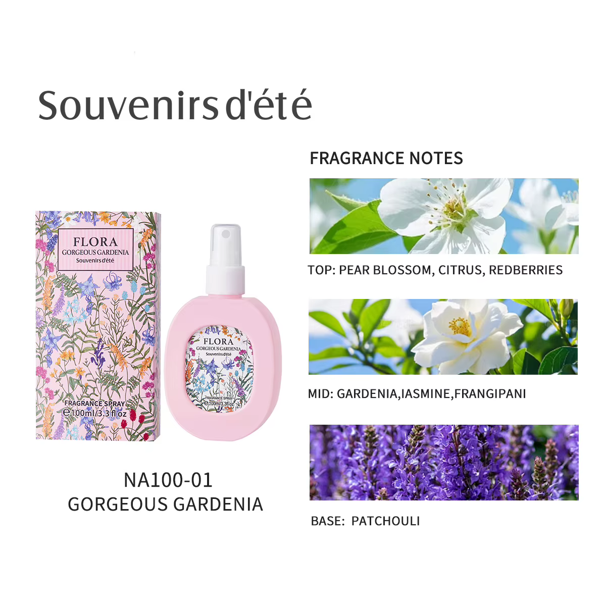 Spray parfumé floral, parfum pour vêtements, motif floral de gardénia, design créatif, 100 ml, porta