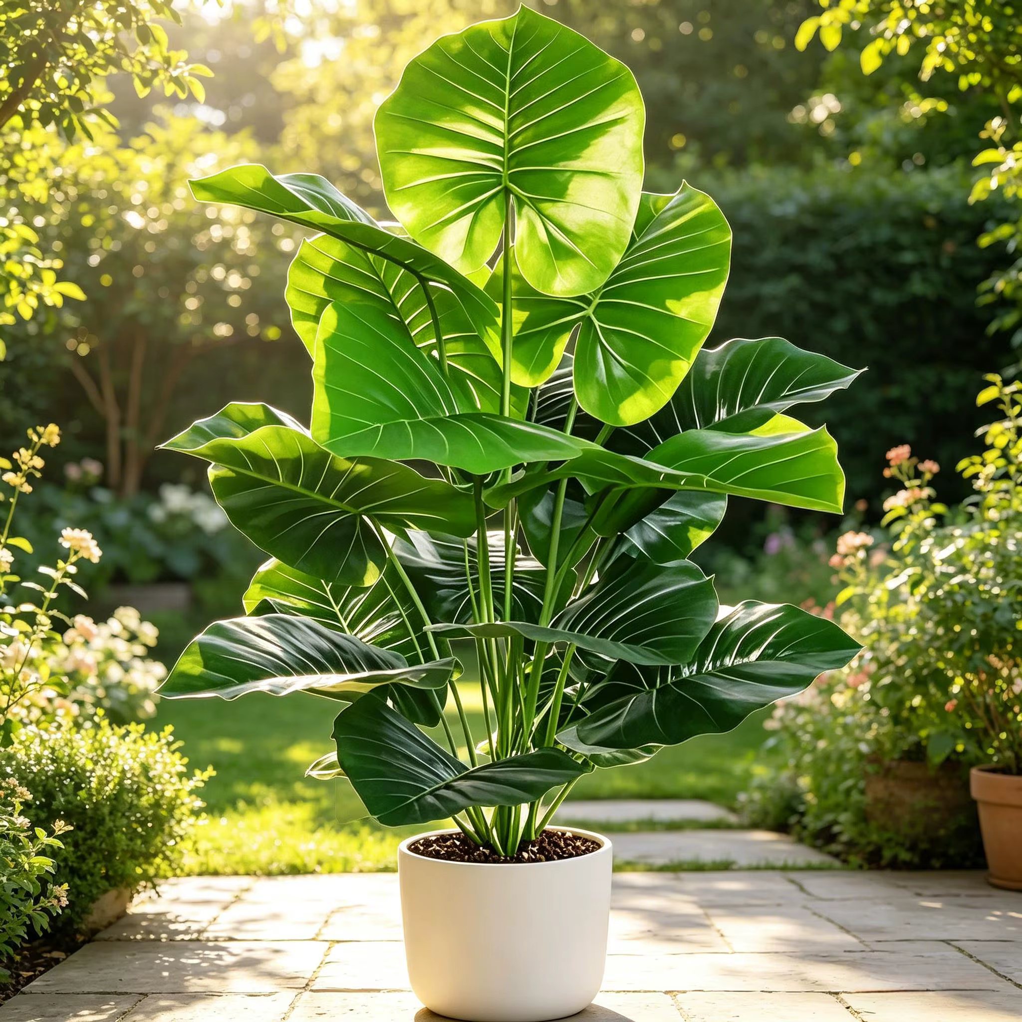 Plante Alocasia à feuilles rondes effet naturel 60-105 cm, Faux Arbre Taro Géant pour Décoration Int