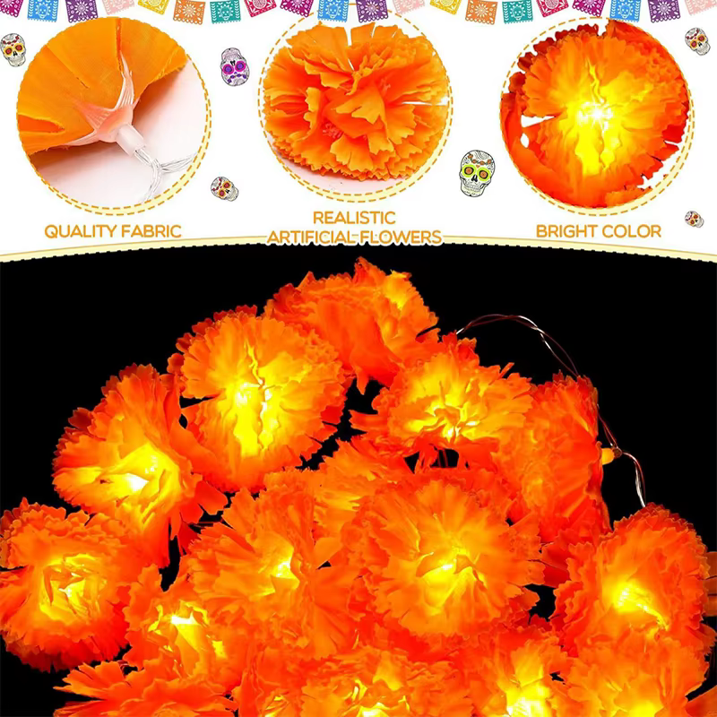Fleurs artificielles de souci mexicain, guirxiété lumineuse, jour de la fréquence, bricolage, décora