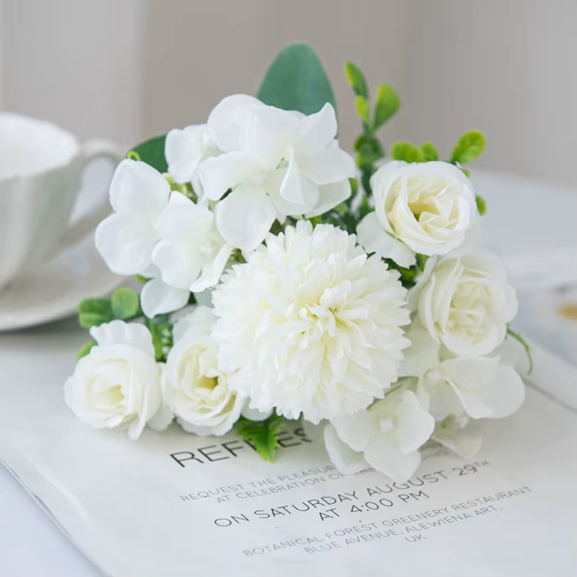 Fleur artificielle Soie Rose Chrysanthème Mariée Bouquet De Mariage En Plein Air Jardin Maison Vase 