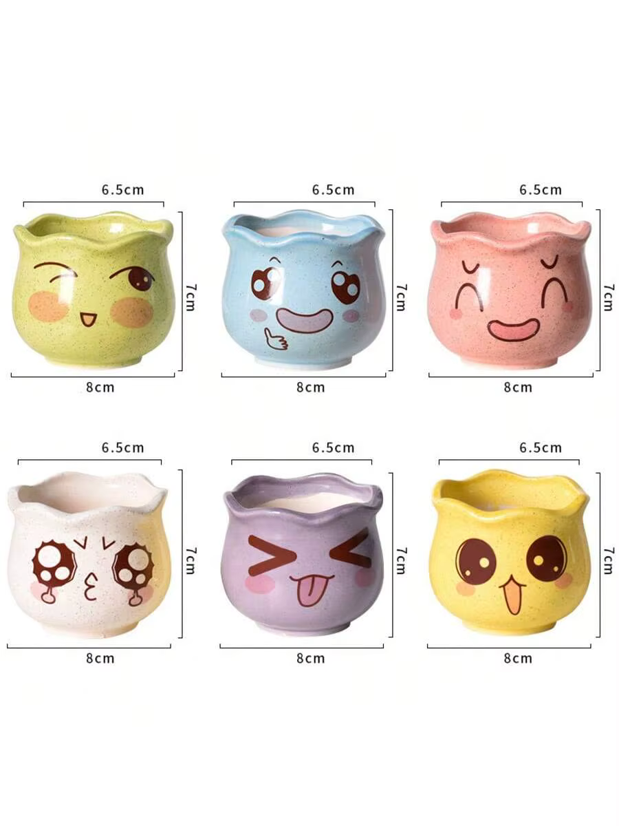 6 pièces/ensemble de pots de fleurs en céramique mignons de style dessin animé, pot de fleurs pour p