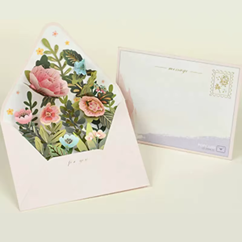 Carte postale à fleurs pop-up 3D avec enveloppe, carte de vministériels x en papier, carte de messag