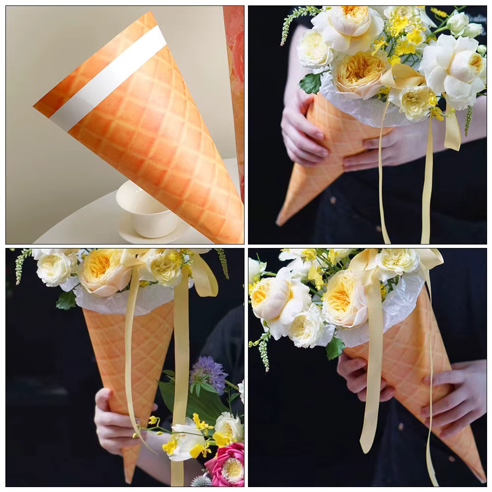 Lot de 10 cônes à glace en papier d'emballage floral, supports décoratifs uniques pour bouquets de f