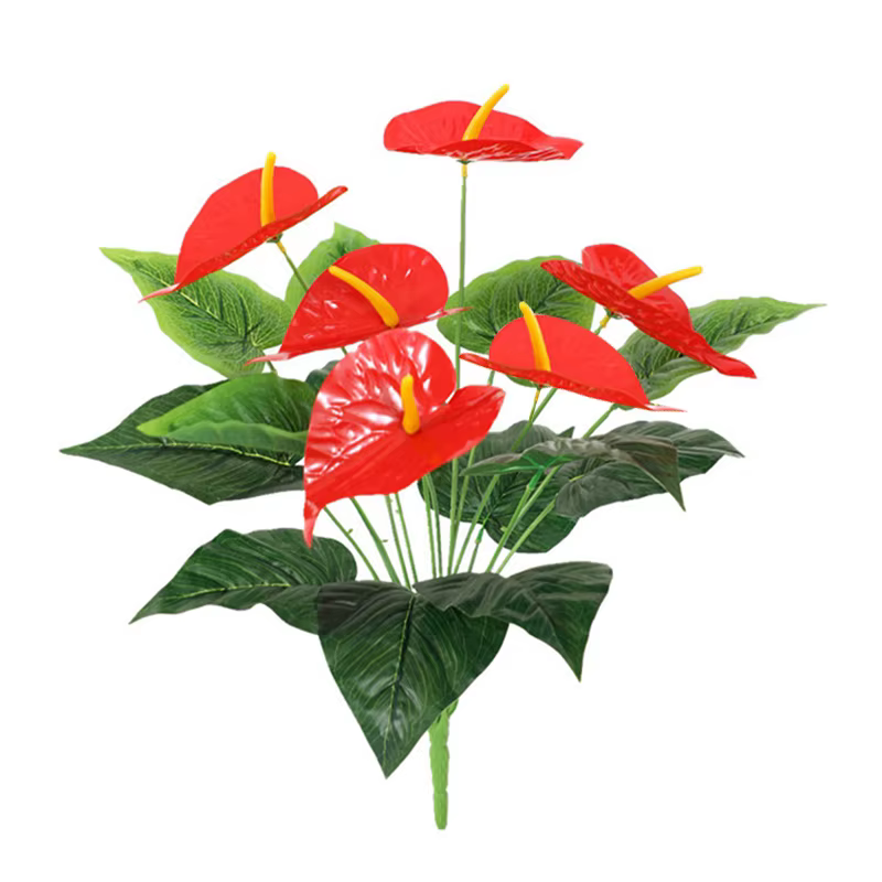 Palmier artificiel de 53 cm à 18 têtes, fleurs de palmier rouges, fausses fleurs, fleurs de flamant 