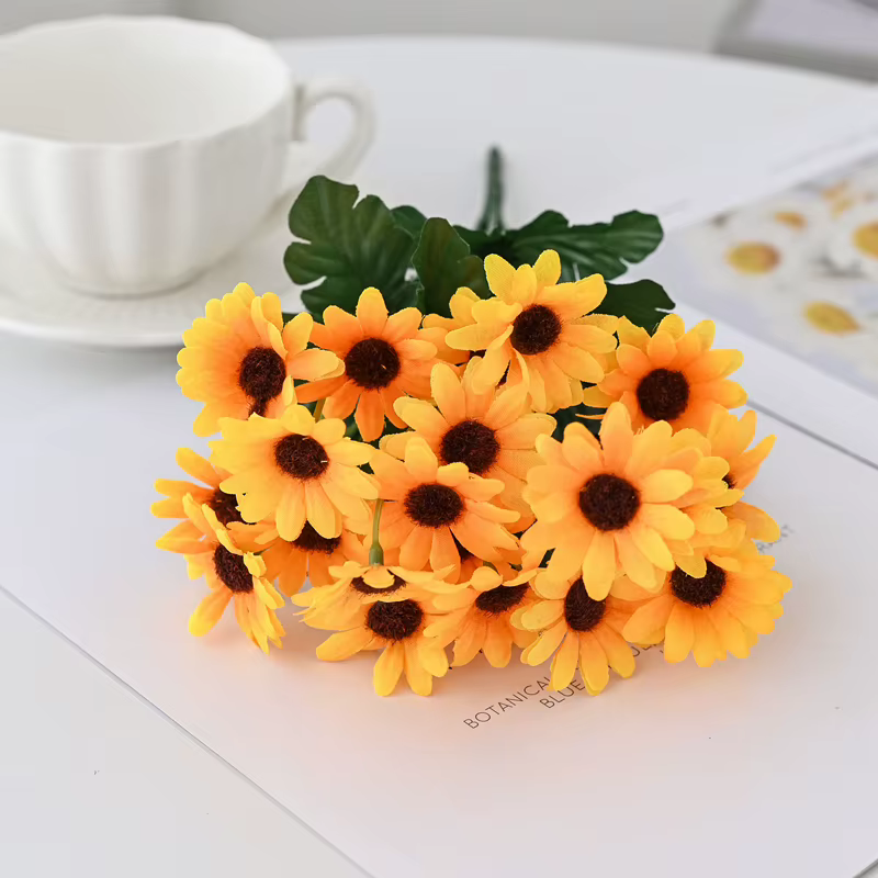 Fleur artificielle Soie Jaune Petite Marguerite Haute Qualité Mariage Bouquet De Mariée Maison vase