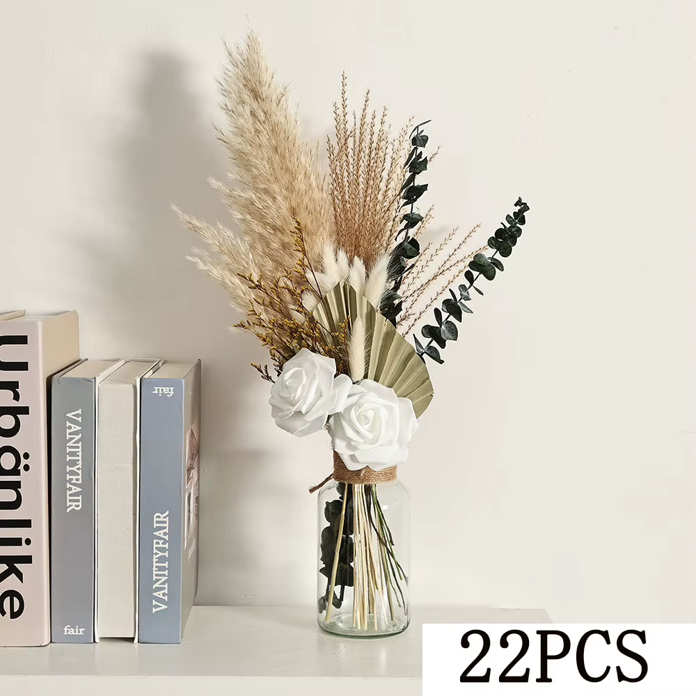 Mélange de fausses pivoines artificielles, 56 pièces, Bouquets d'herbe de Pampas séchée, style Boho 