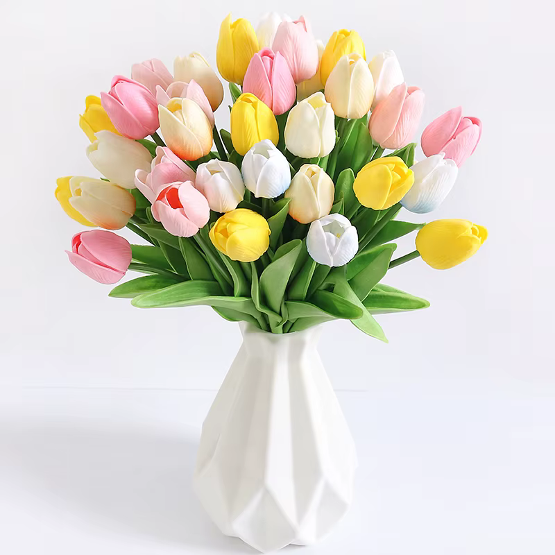 Bouquet de tulipes artificielles multicolores vibrants, 33cm, fausses fleurs au toucher réel, pour l