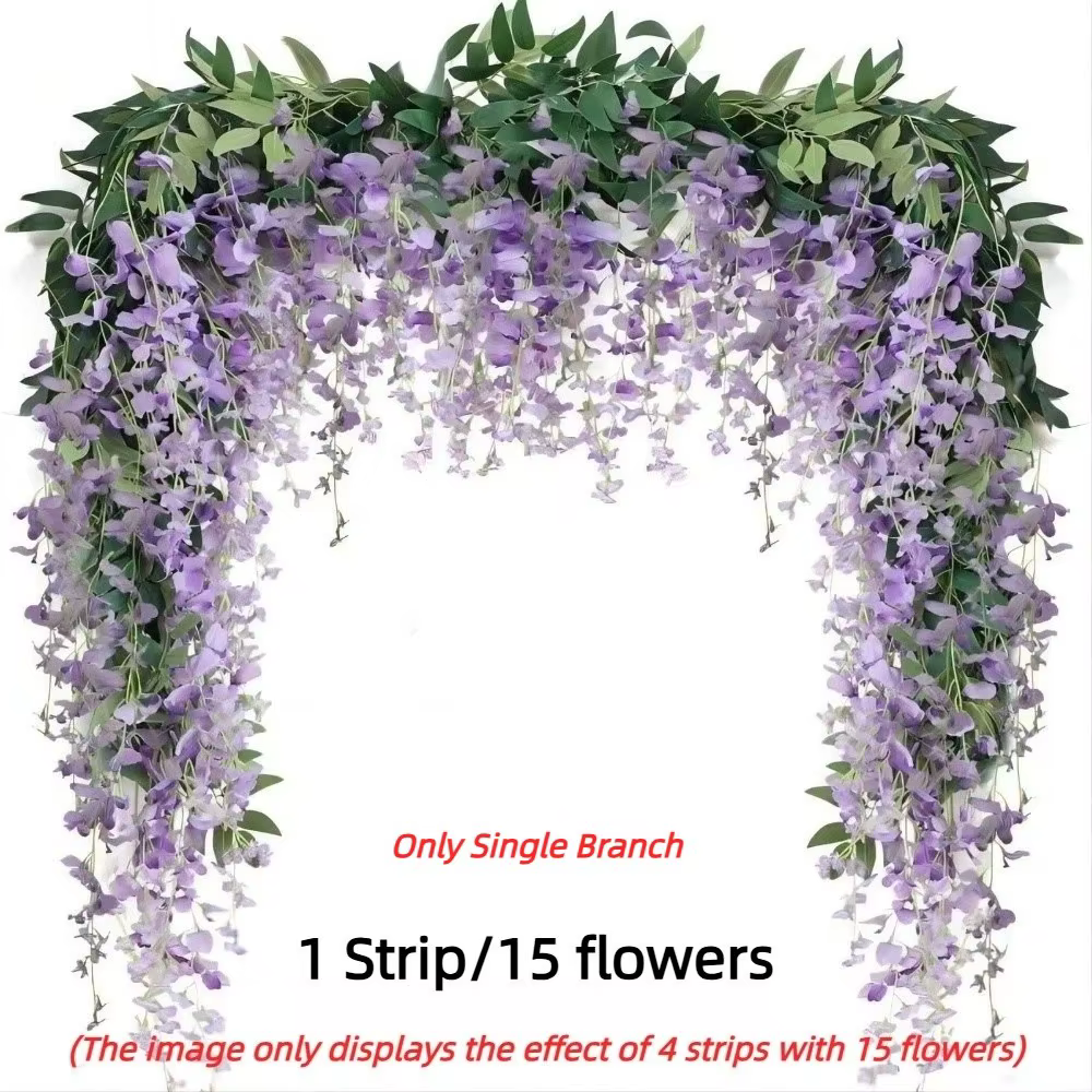 1 Guirlande de 15 fleurs artificielles de glycine, branche unique simulée, faite à la main, pour arc