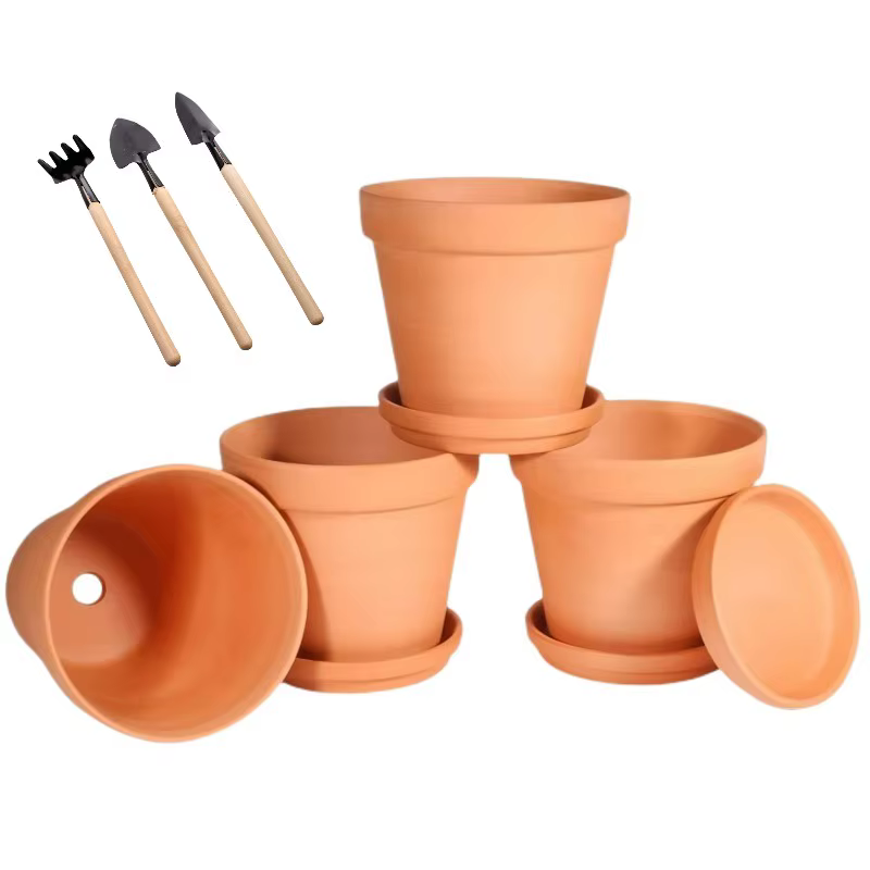 Petits Pots en terre cuite de 3 pouces avec soucoupe, paquet de 4 Pots et soucoupes en argile de 3 p