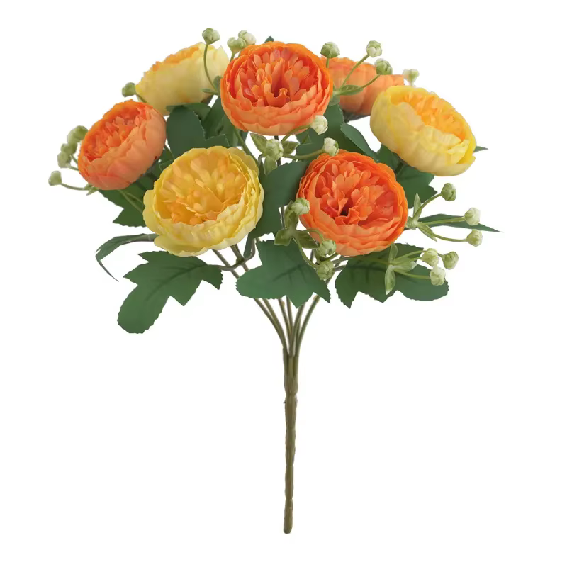 Peinture à l'huile en soie d'aloès vert, 7 têtes, Bouquet de pivoines, fausses fleurs roses, pivoine