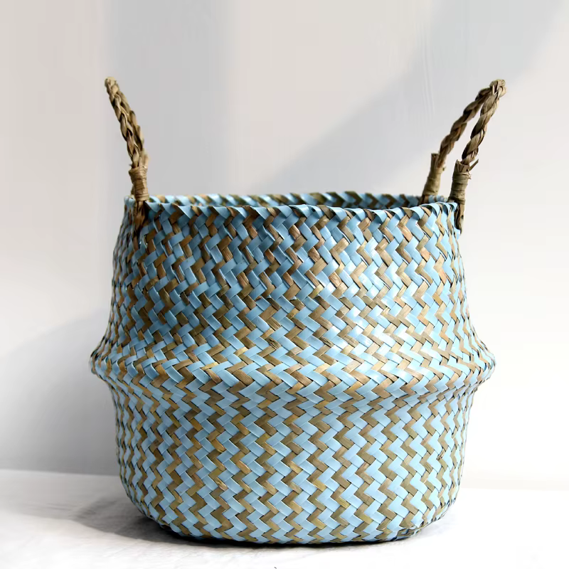 Boho décor rayé osier paniers de rangement à la main pliable panier à linge Patchwork algues fleur v