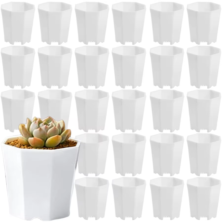 27 pots de culture octogonaux blancs de 7 cm - Pots durables pour plantes succulentes, pour balcon, 