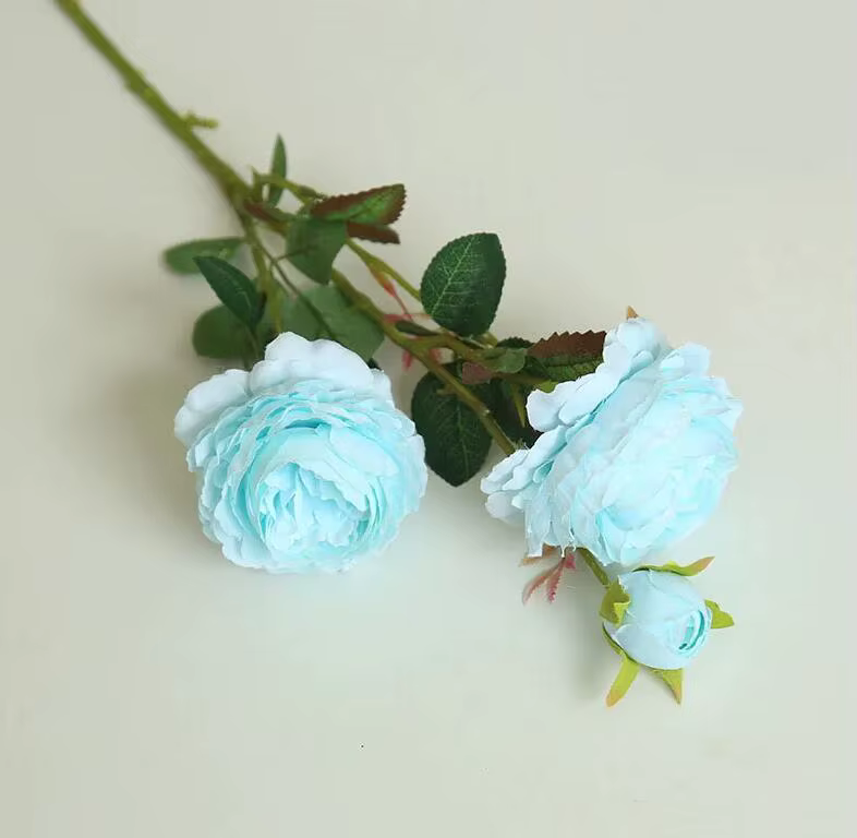YO CHO Blanc Rose Pivoines Fleur Artificielle Bouquet De Fleurs En Soie 3 Têtes Rose Fleur pour Mari