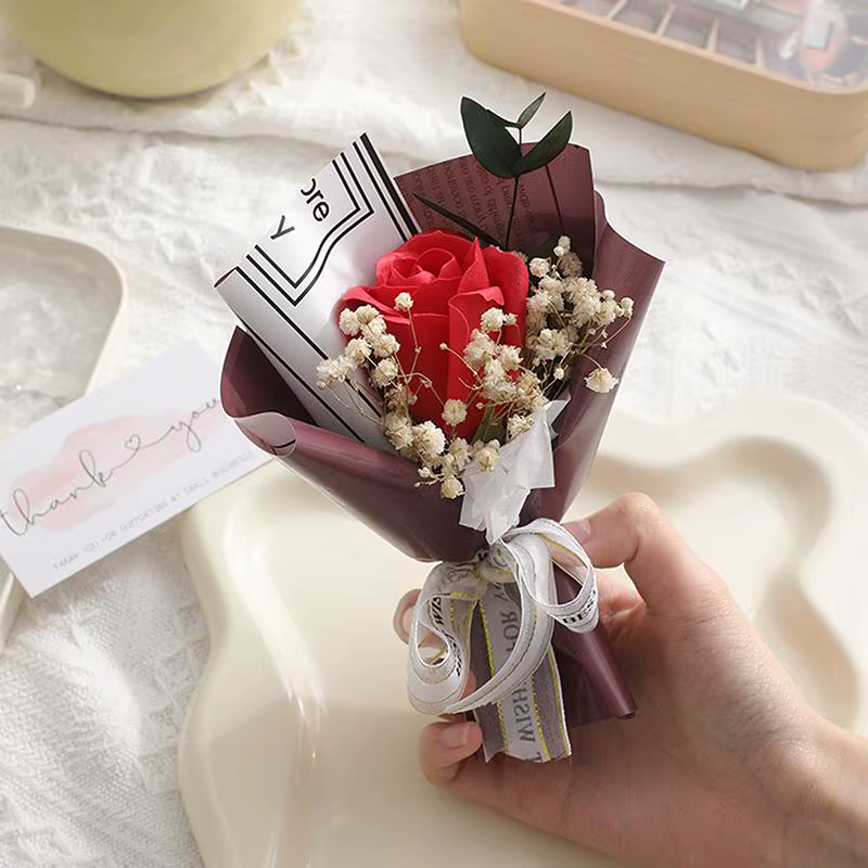 Mini bouquet de roses artificielles, fleurs artisanales pour cadeau d'anniversaire, décoration pour 