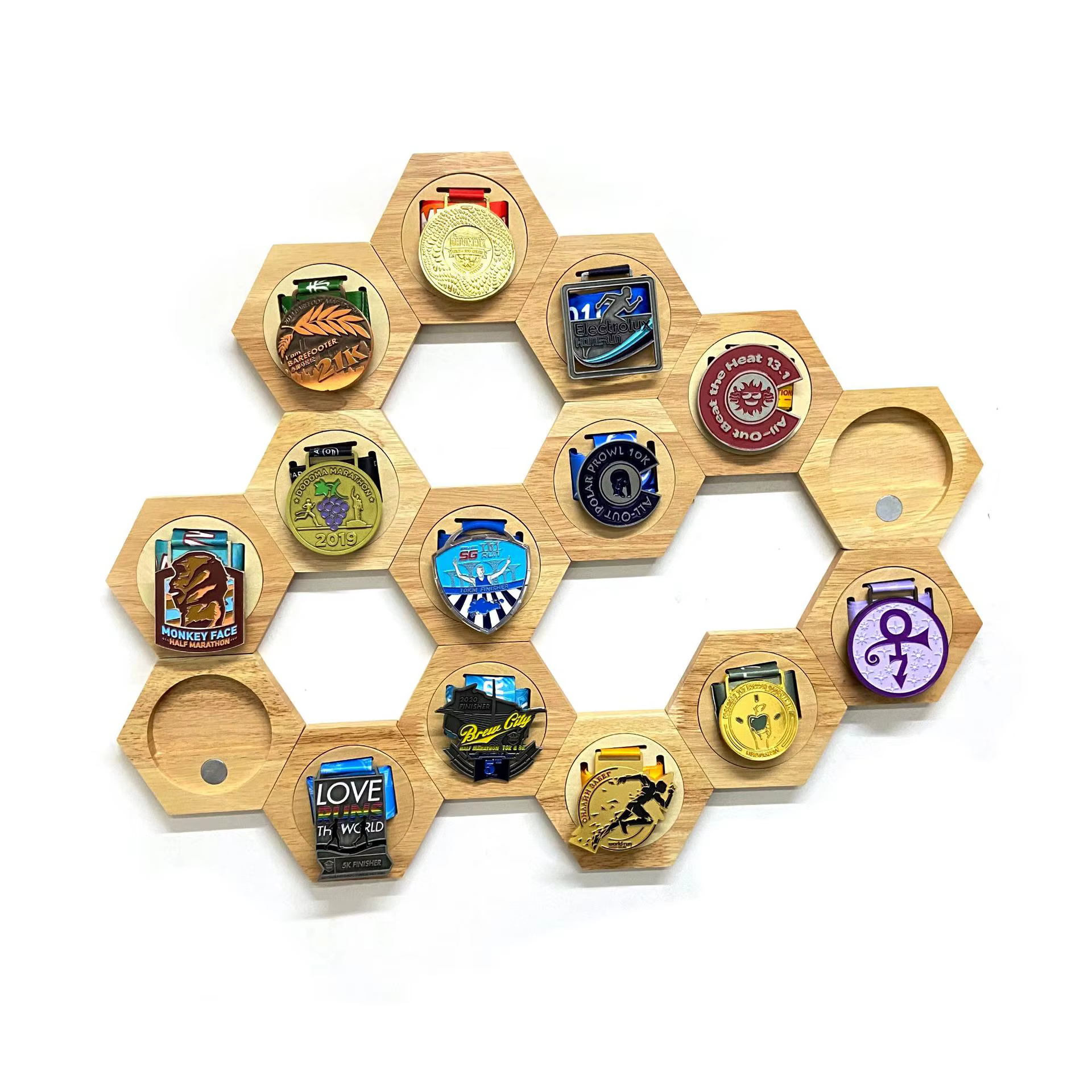 (1 pièce) Présentoir à médailles hexagonal en bois DIY, support mural en bois en forme de nid d'abei