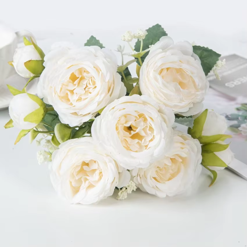 Fleur décorative artificielle, fausse pivoine en soie, bouquet de fleurs en plastique pour la décora