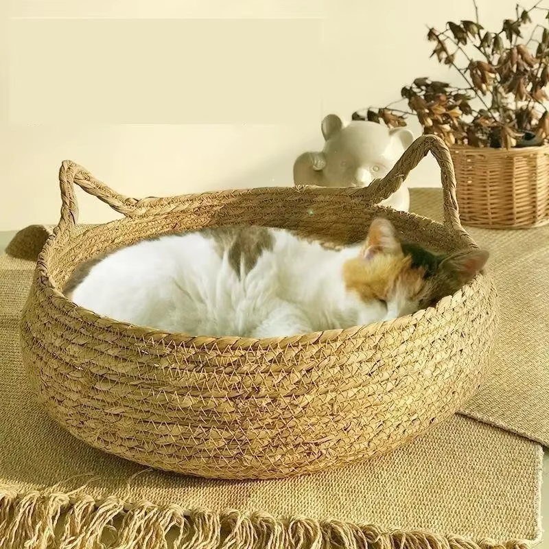 Nid de chat tissé à la main de vigne pure, coussin de chaleur saisonnier, poignées lavables universe