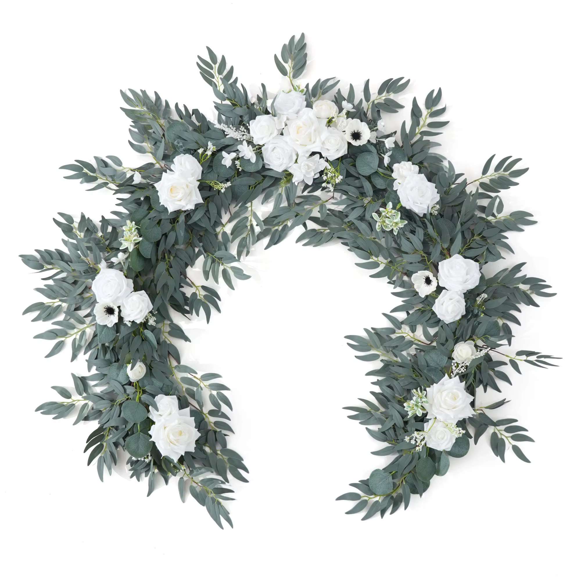 Guirlandes de fleurs en fausse soie, 7 pieds, feuille d'eucalyptus, roses, idées pour arrière-plan d