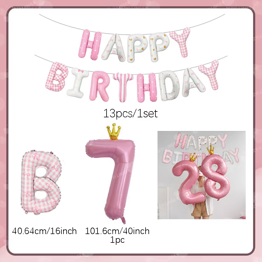 Ensemble de ballons lettres Joyeux Anniversaire roses, ballons imprimés roses, couronne de ballons, 
