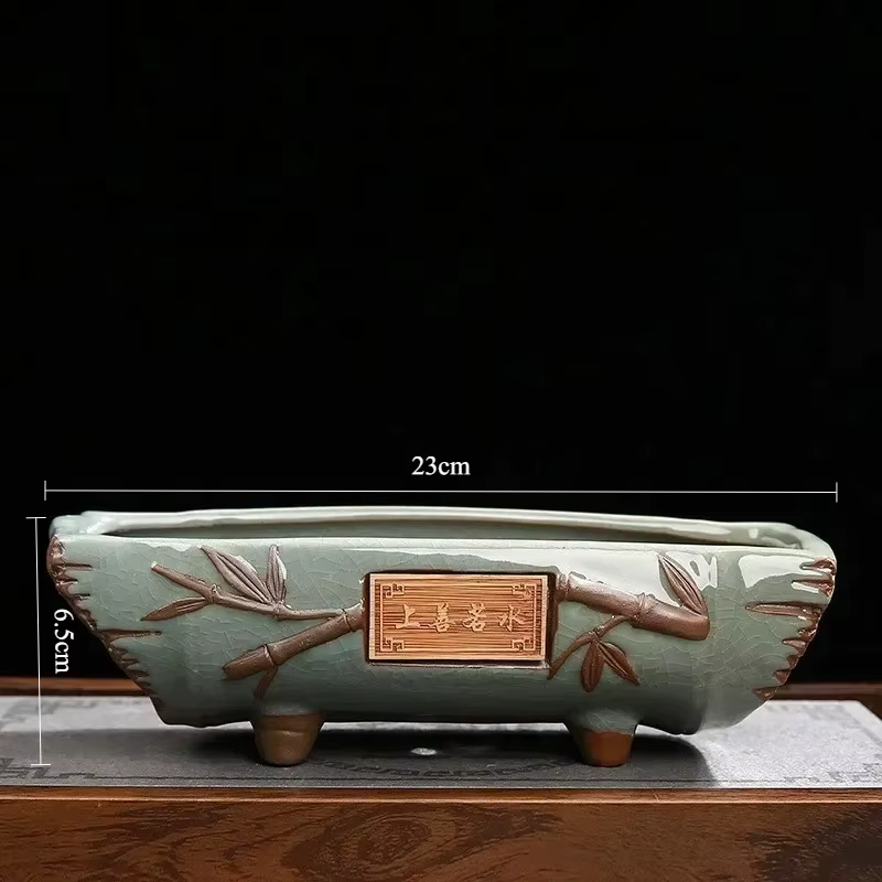 Pot à Bonsaï en Céramique Vintage, Jardinière Rectangulaire Créative pour Plantes Succulentes de Sty