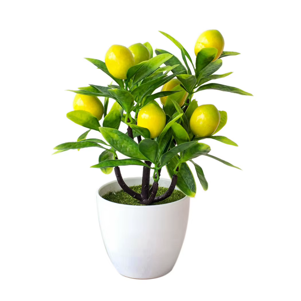 Bonsaï Artificiel en Pot, Fruit, Citron, Fleur, Plante Verte Simulée pour Bureau, Cuisine, délégatio
