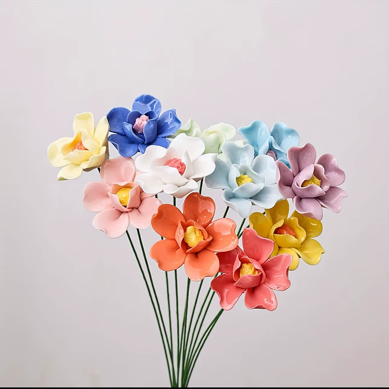 6 Fleurs en Céramique Faite à la Main, Décoration Florale, Cadeau Idéal pour le Nouvel An, Mariage, 