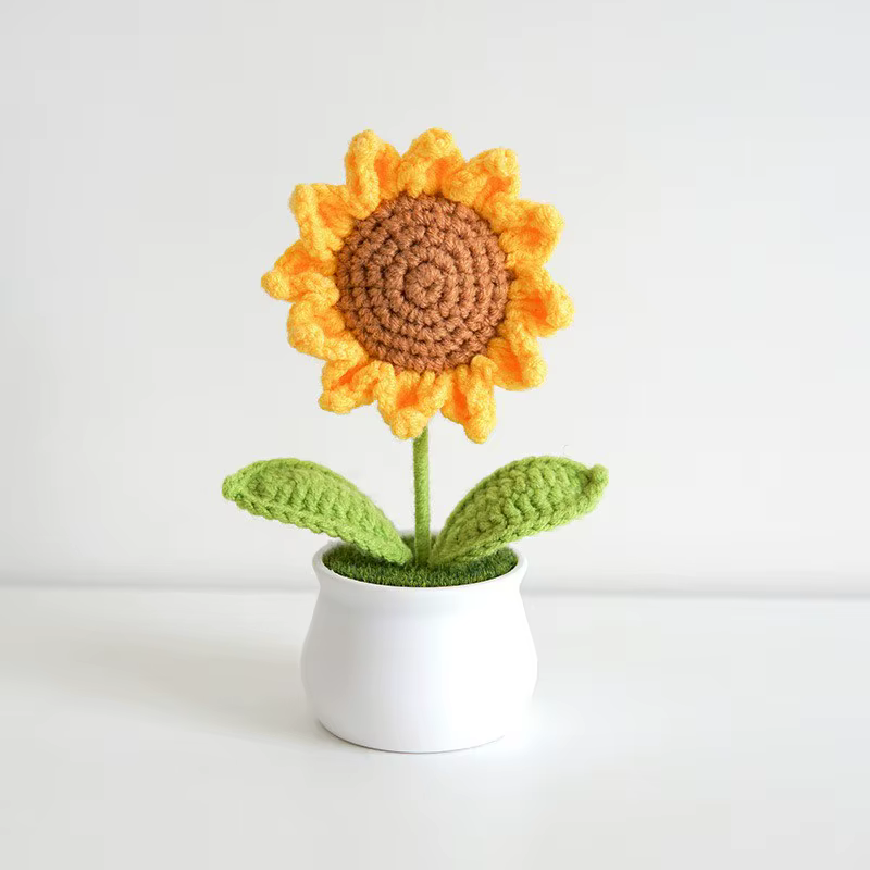 Nouvelles fleurs au crochet tournesols mignonnes, fleurs tricotées en pot, cadeau de remise de diplô