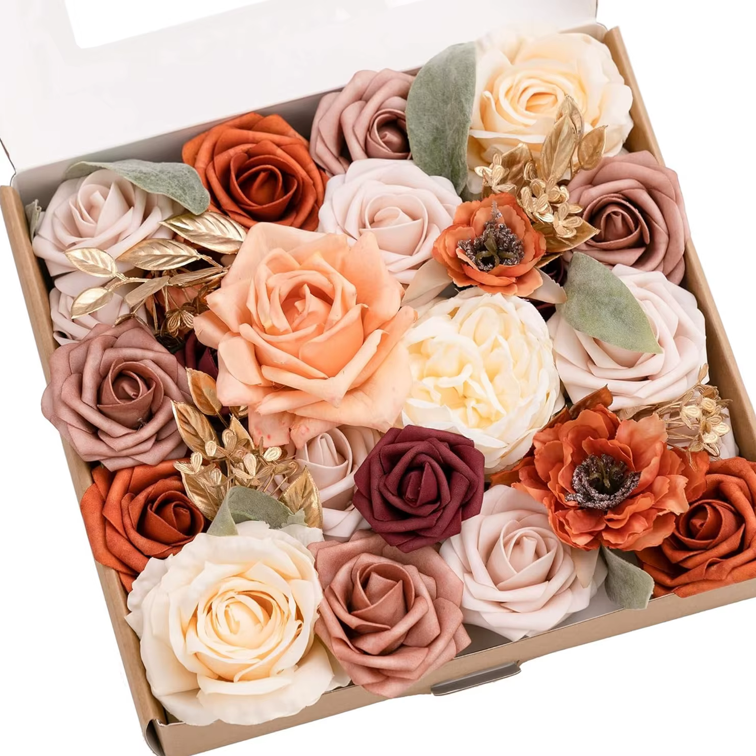Boîte combinée de fleurs artificielles de terre rouge, bouquet de mariée, décorations DIY extérieure