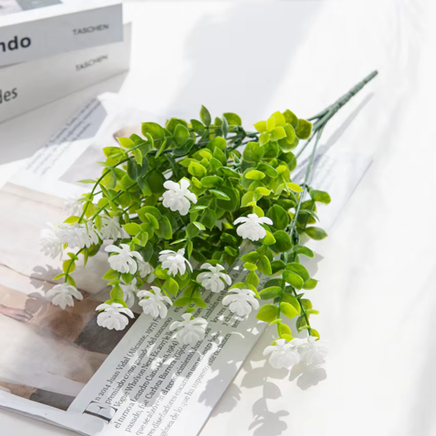 Fleurs en plastique artificielles faux eucalyptus plante mariage arc couronne maison pot de fleurs o
