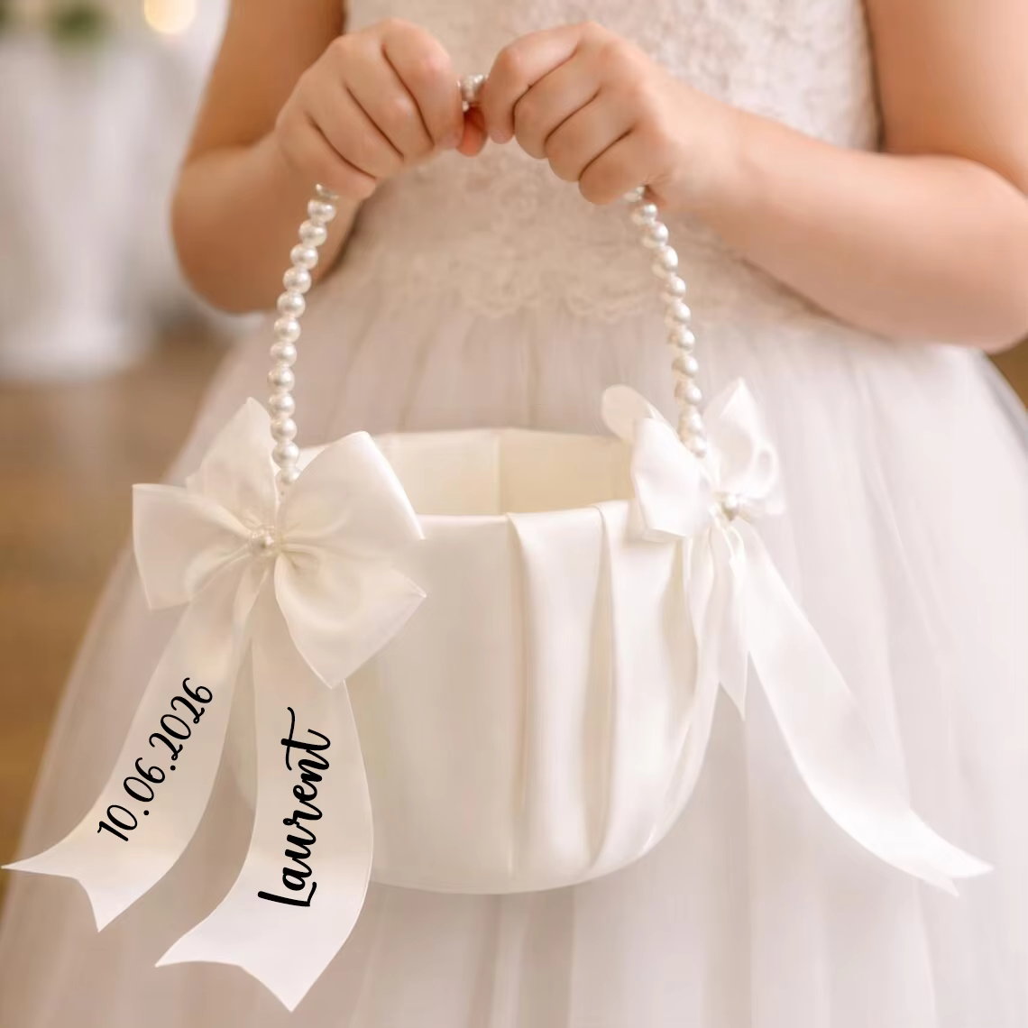 Panier à fleurs personnalisé pour demoiselle d'honneur, décoration de mariage blanche, panier à fleu