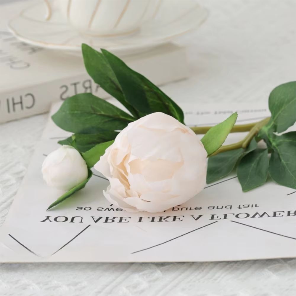 Fleurs de pivoine artificielles réalistes à 2 têtes, style européen, en soie, bouquet de fausses piv