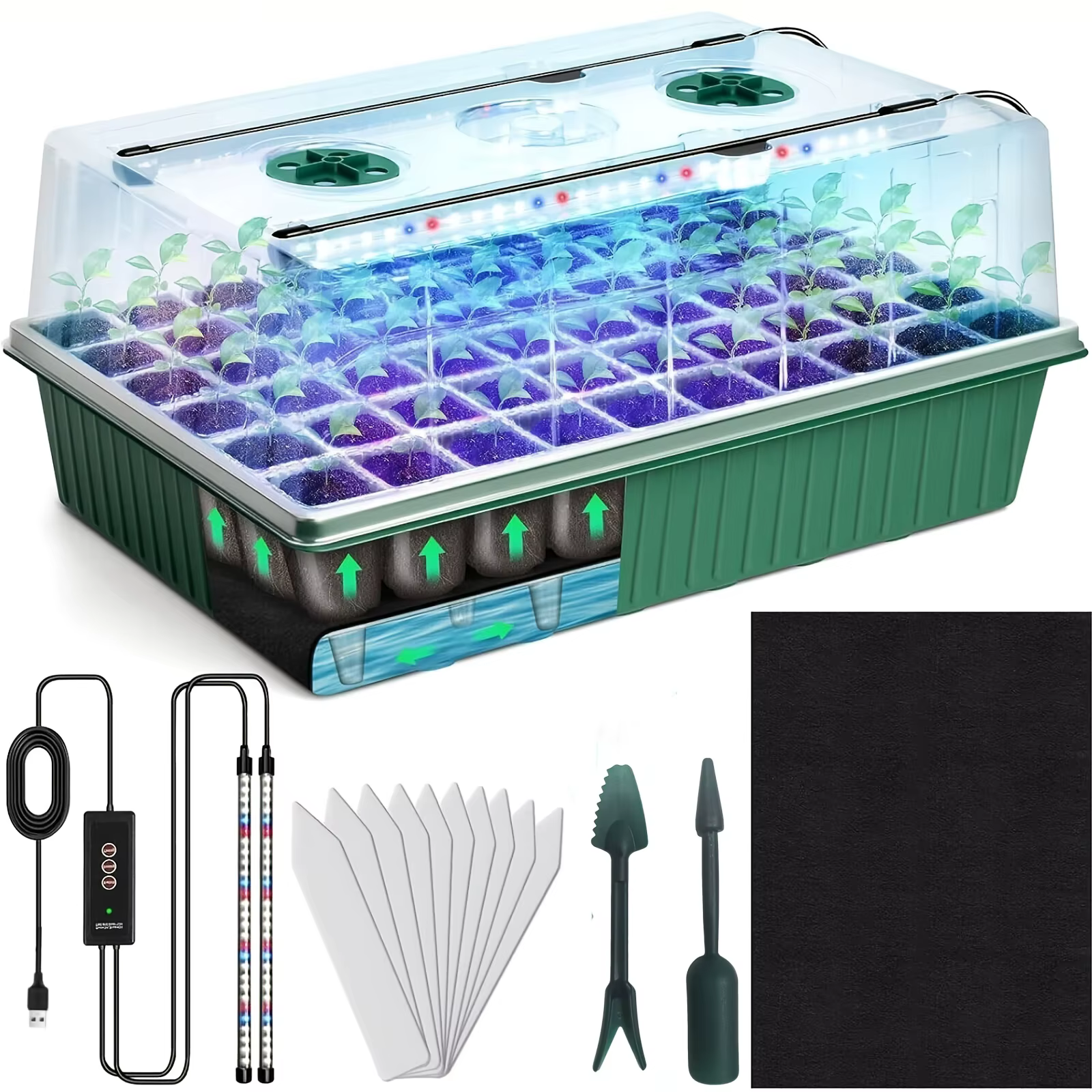 Kit de germination intérieur pour graines de plantes avec plateau à semis auto-arrosant 60/120 cellu