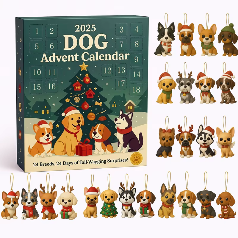 Calendrier de l'Avent pour chien, 2025 à 24 pièces, ornements de races festives 2D, calendrier de l'