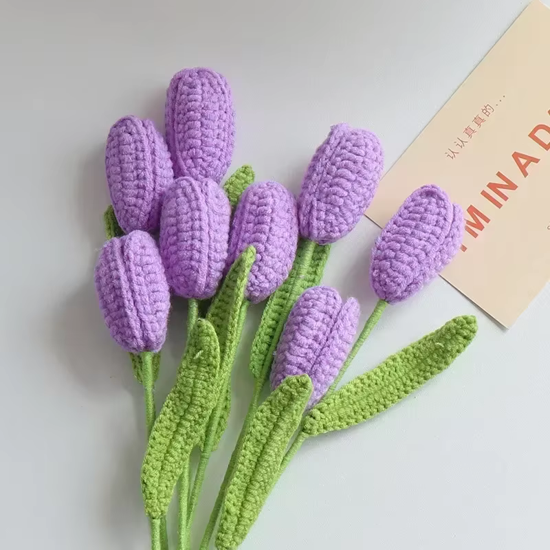 Bouquet de tulipes tricoté au Crochet, finition créative, fausses plantes à fleurs, tulipanes, décor