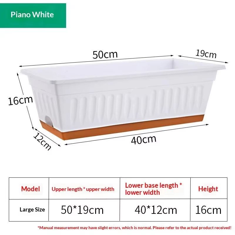 Boîte à fleurs rectangulaire en plastique avec drainage, jardinière multi-usages pour intérieur et e