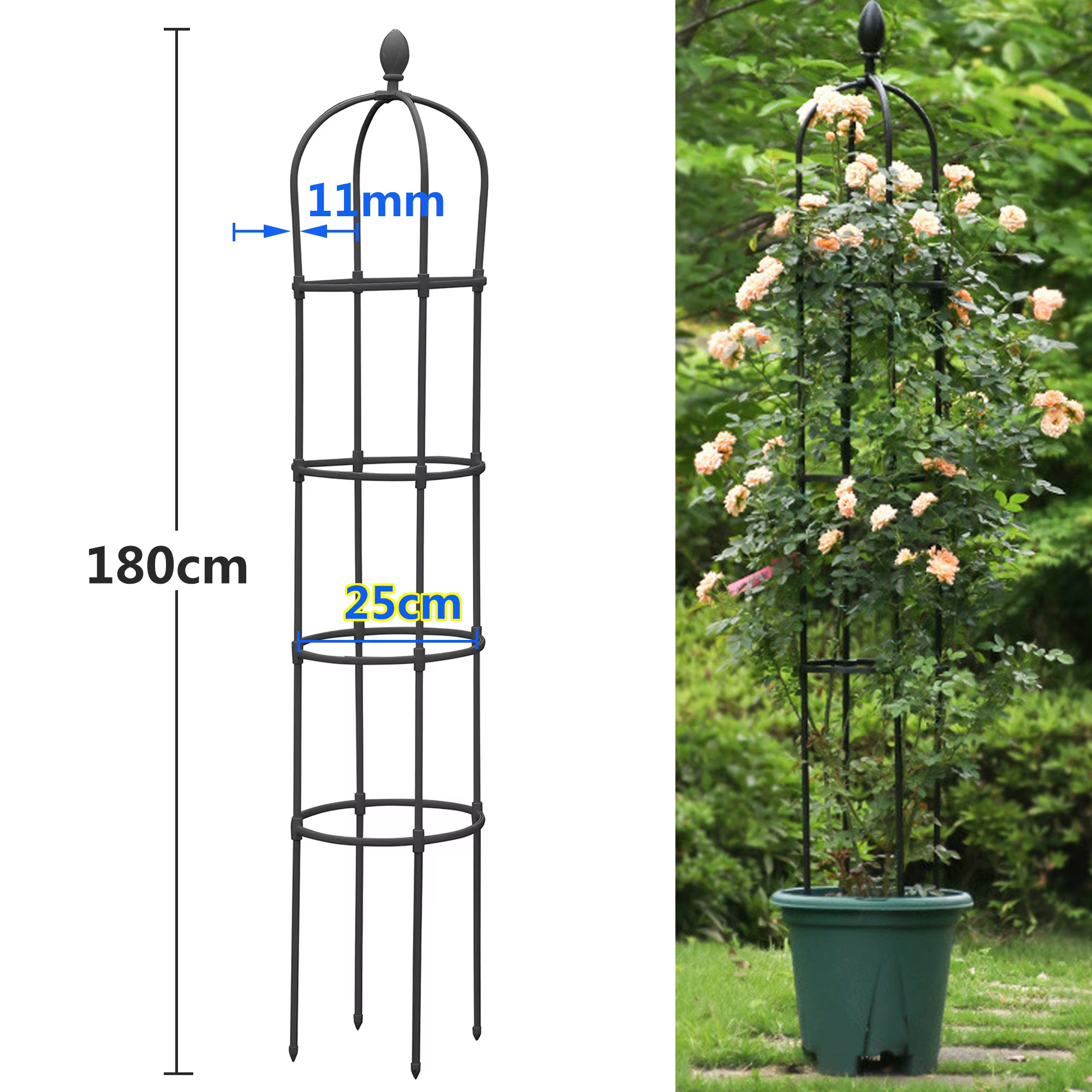 Tour Obélisque de Jardin en Treillis, Cadre d'Escalade Portable, Support de Plante, Météo-Vert, Rose