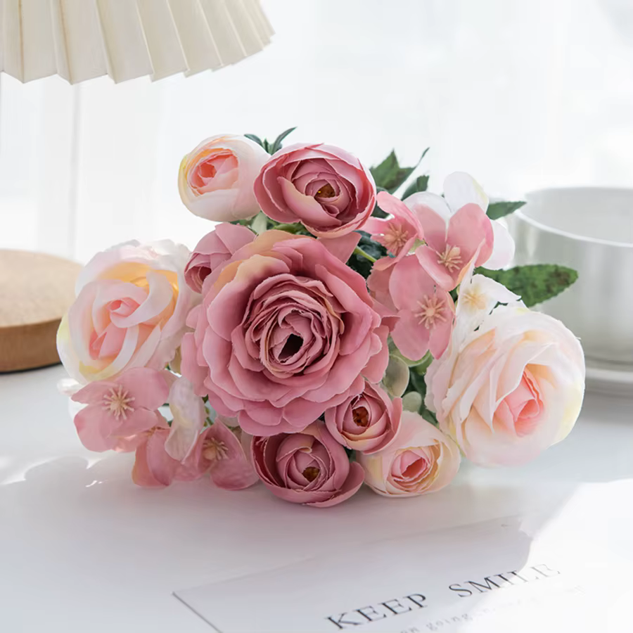 Fleurs artificielles de Haute Qualité Soie Rose Festival Maison Chambre Brial Accessoire De Mariage 